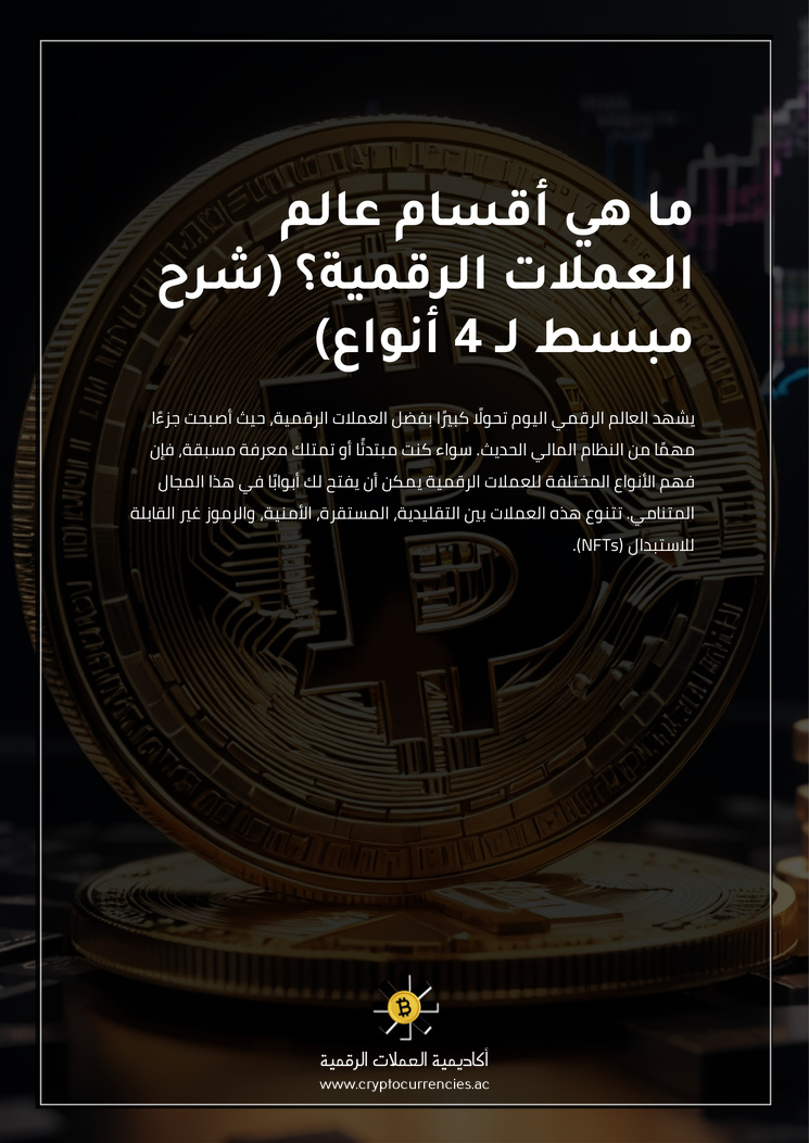 ما هي أقسام عالم العملات الرقمية؟ (شرح مبسط لـ 4 أنواع)
